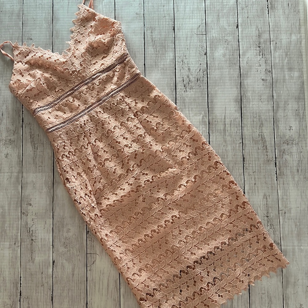 Soprano blush crochet lace midi dress
